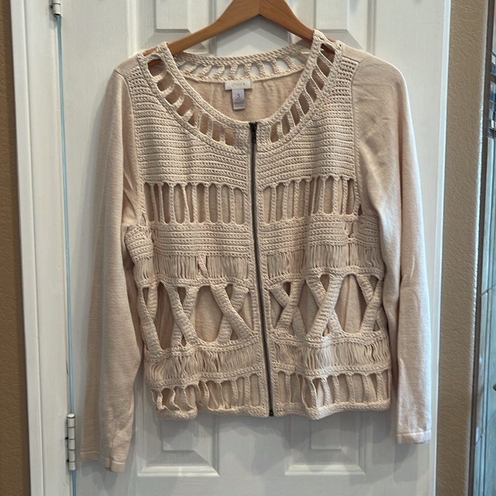 Cream crochet detailed sweater